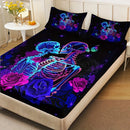 Axyaa Floral Skull Couple Print Fitted Sheet Set - Soft & Stylish Bedding