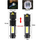 Axya Tactical Flashlight COB Light Bead - Waterproof, Adjustable Focus, Three Modes