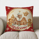 Gingerbread Christmas Welcome Pillow Cover by Axyaa