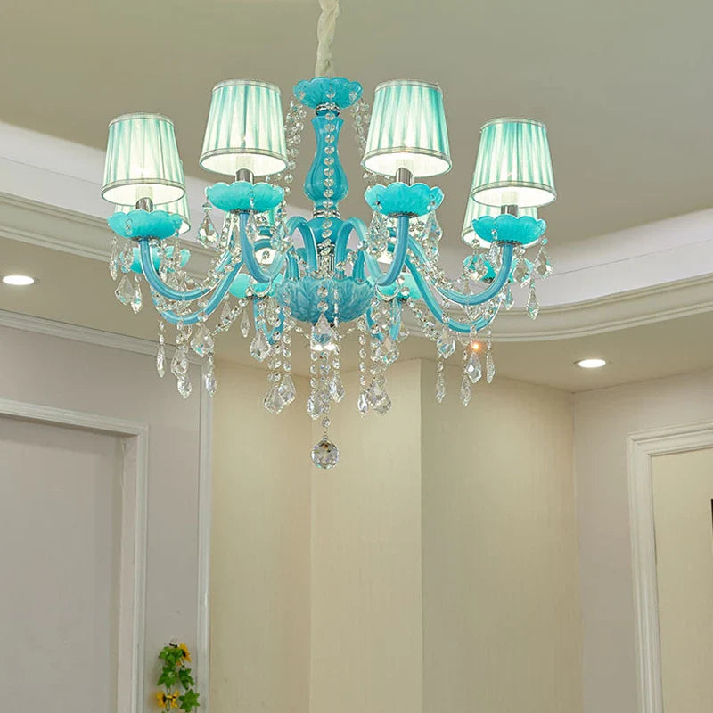 Axyaa Blue Crystal Pendant Lamp: Luxurious Candle Chandelier for Living Room, Bedroom, and More