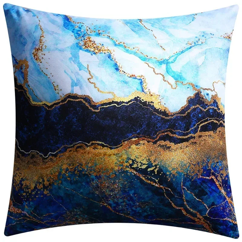 Axyaa Blue Floral Print Cushion Cover 45x45cm - Modern Sofa Car Decorative Pillow Cover