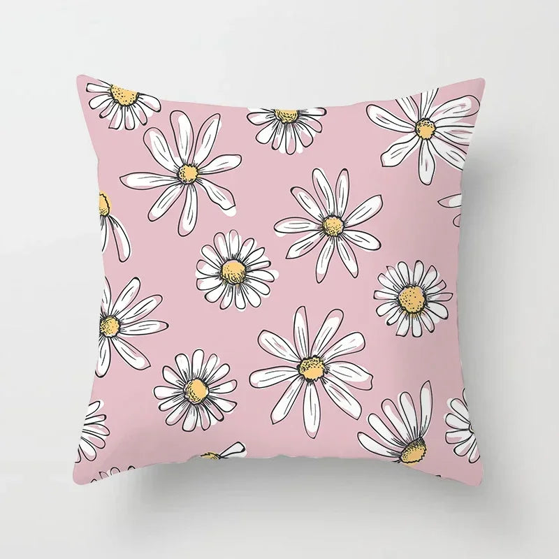 Nordic Daisy Print Pillow Cover by Axyaa - Modern Floral Cushion for Living Room