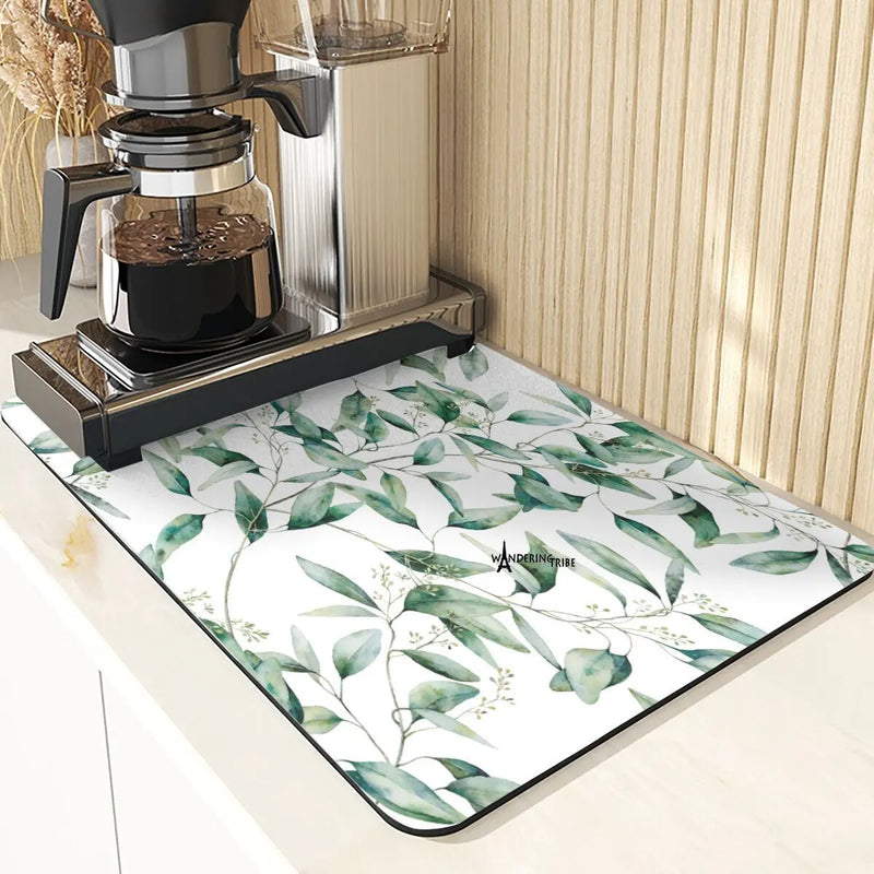 Axyaa Leaf Print Coasters & Drying Mat Set for Kitchen Essentials