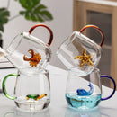 Axyaa Glass Handle Cartoon Animal Mug - High Borosilicate Juice Cup