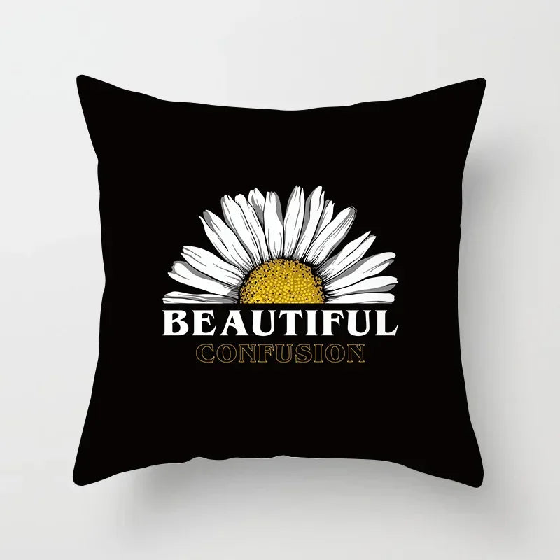 Nordic Daisy Print Pillow Cover by Axyaa - Modern Floral Cushion for Living Room