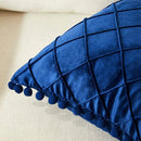Axyaa Boho Velvet Plaid Lumbar Pillow Covers with Pom-poms for Home Decor