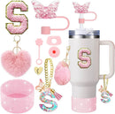 Axyaa 9-Piece Accessory Set for Stanley Cup: Butterfly Straw, Cover, Cap, Boot, Charm, Initials