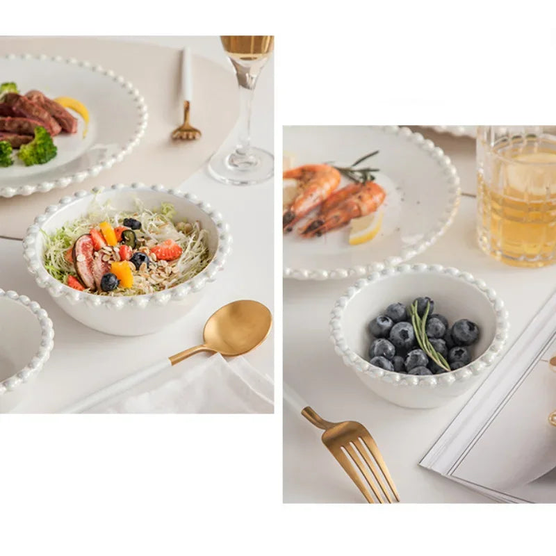 Axya Ceramic Pearl Shell Edge Round Bowl - Kitchen Tableware - Western Dish