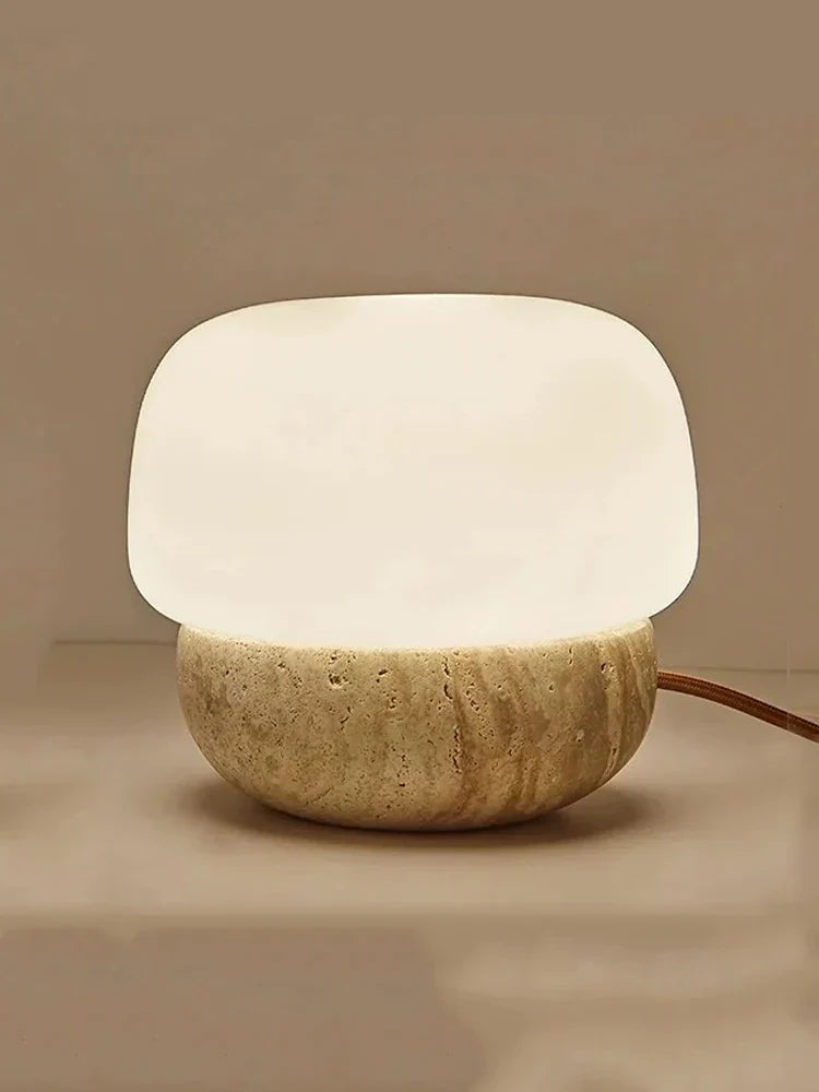 Axyaa Travertine Mushroom LED Floor Lamp - Natural Yellow Stone Lighting