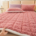 Axyaa Warm Coral Fleece Mattress Pad - Double Bed Solid Color Winter Blanket