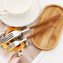 Axyaa 24Pcs Stainless Steel Flatware Set with Imitation Wooden Handle | Western Cutlery Tableware