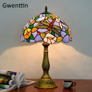 Axyaa Stained Glass Tiffany Table Lamp Mediterranean LED Bedroom Decoration