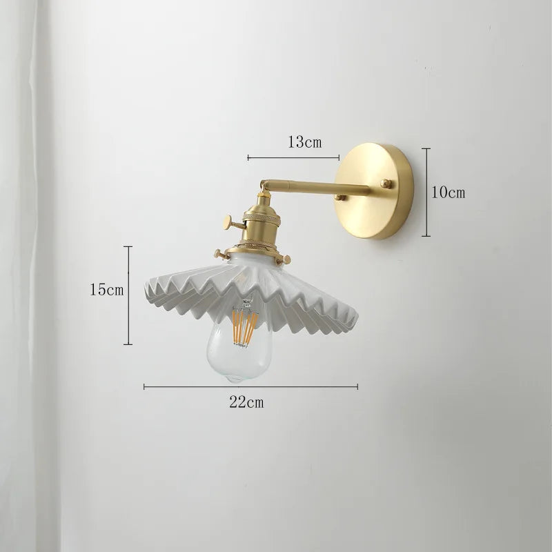Axyaa Ceramic LED Wall Lamp with Pull Chain Switch - Modern White Black Copper Mirror Light