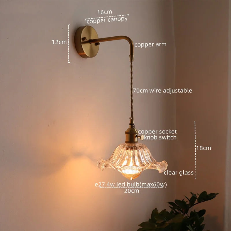 Axyaa Nordic LED Wall Sconce Glass Copper Light for Home Decor & Living Room