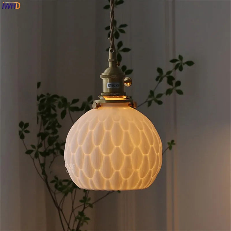 Axyaa Ceramic LED Pendant Light - Modern Copper Hanging Lamp