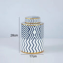 Axyaa Geometric Stripe Ceramic Storage Jar with Lid Porcelain Vase Modern Decor