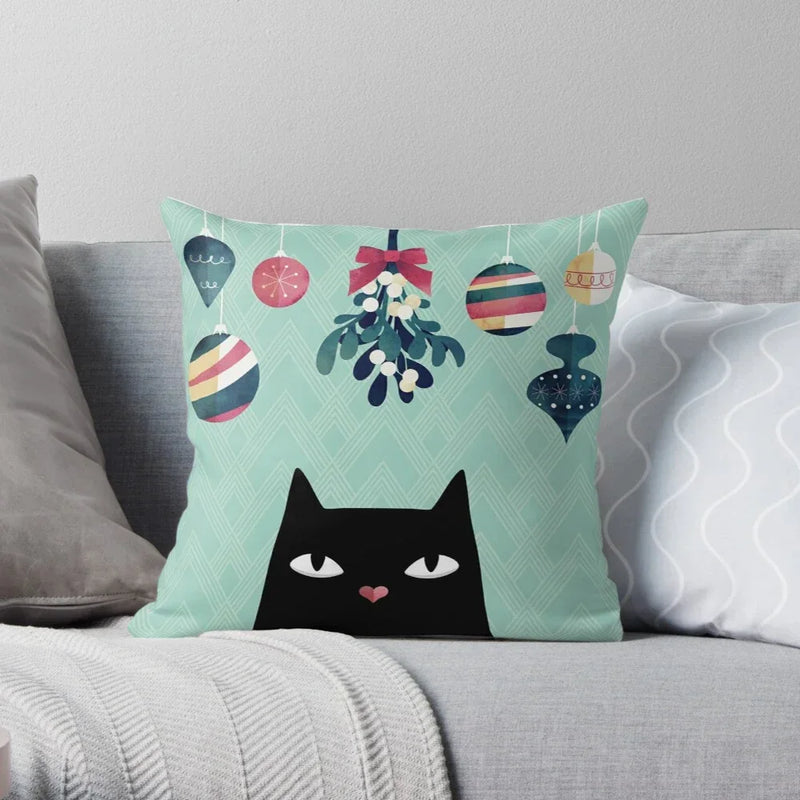 Cute Cat Decorative Pillow Case Cover for Modern Living Room Sofa by Axyaa