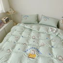 Axyaa Cute Bread Rabbit Embroidery Bedding Set, Soft Single/Double Duvet Cover & Pillowcases