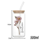 Axyaa Floral Retro Custom Engraved Glass Cup with Lid & Straw