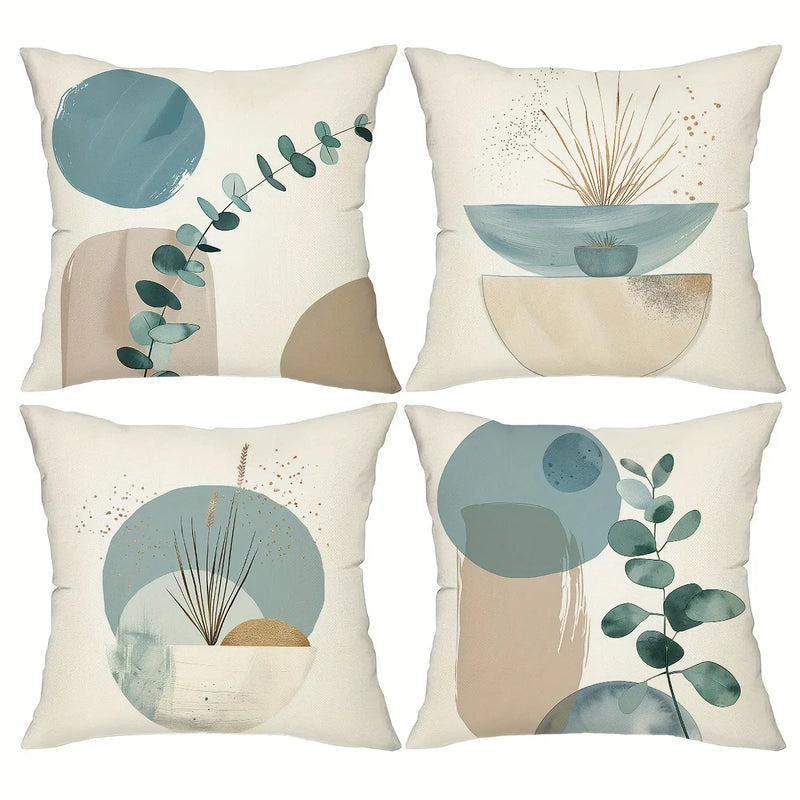 Light Blue Geometric Leaf Pattern Pillowcase for Bohemian Home Decor by Axyaa