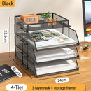 Axyaa Stackable Desk Organizer for Office - Black, 4-Tier Tray for Paper and Accessories