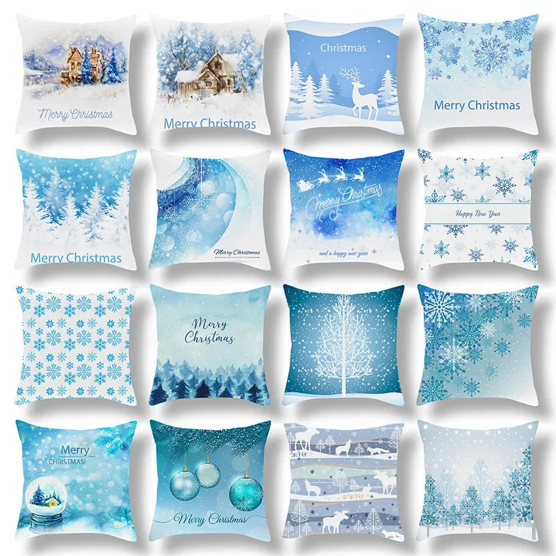 Axyaa Blue Ornament Pillowcase: Festive Home Decor Cushion Cover for Christmas & New Year