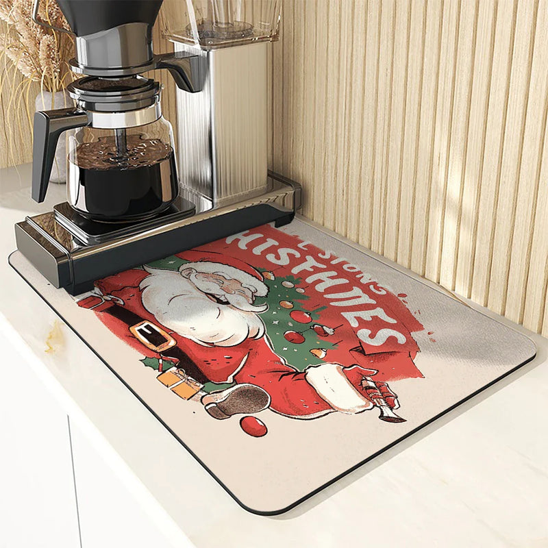 Axyaa Christmas Tree Absorbent Drying Mat - Quick Dry, Antiskid Tableware Mat