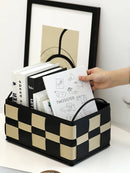 Axya European Style Leather Color Blocking Woven Storage Basket with Handles