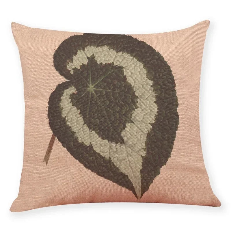 Axyaa Big Leaf Pattern Linen Pillowcase 45x45cm for Car Sofa Home Décor