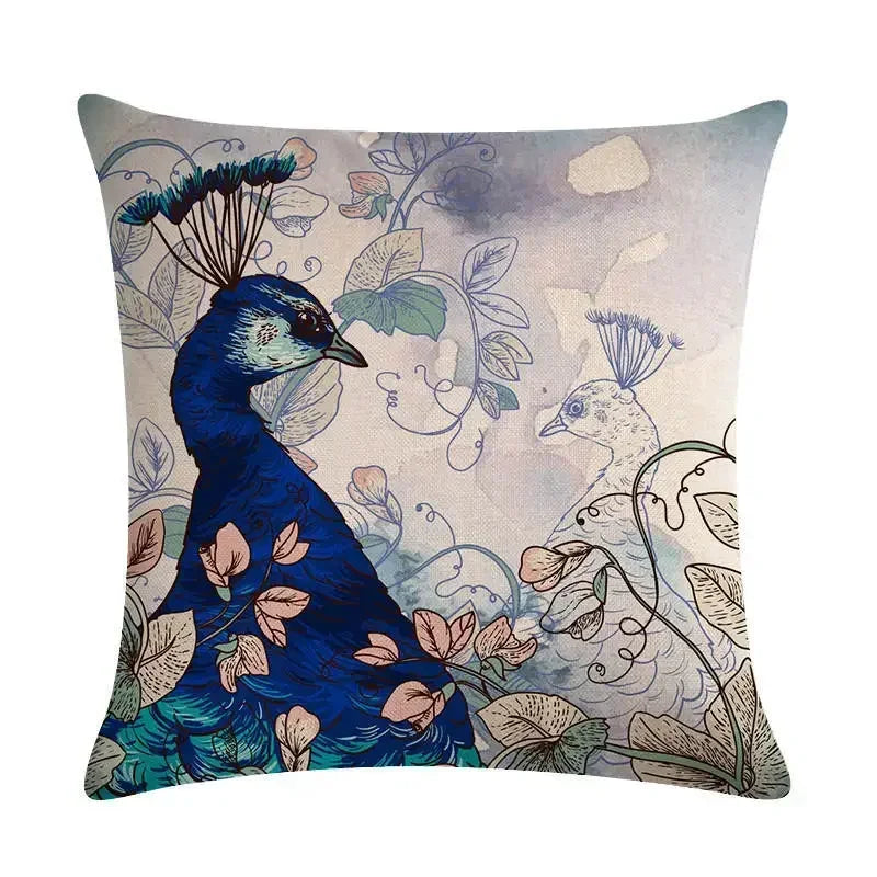 Peacock Linen Cushion Cover 45*45cm by Axyaa