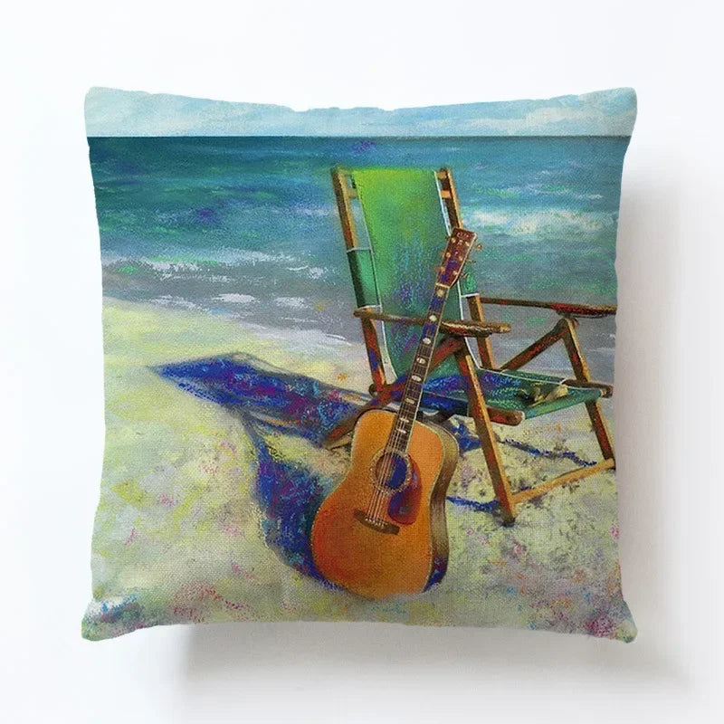 Summer Beach Alphabet Linen Pillowcase by Axyaa - Decorative Throw Pillow Cover