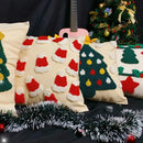 Axyaa Christmas Tree Circle Velvet Embroidery Linen Pillow Cover