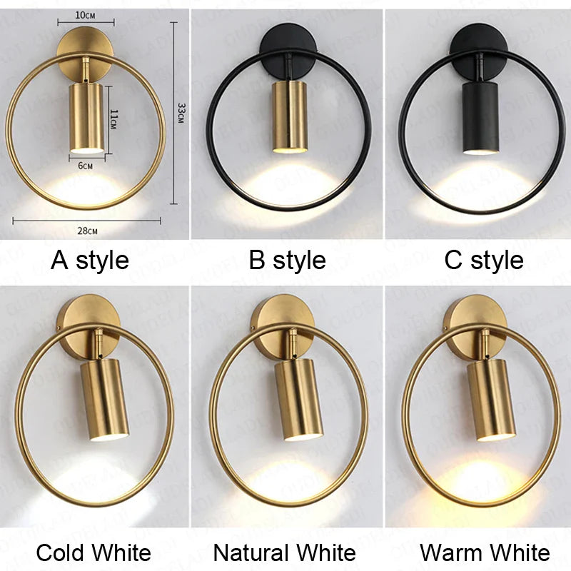 Axya LED Brass Wall Light Ring Fixture for Home Decor and Staircase