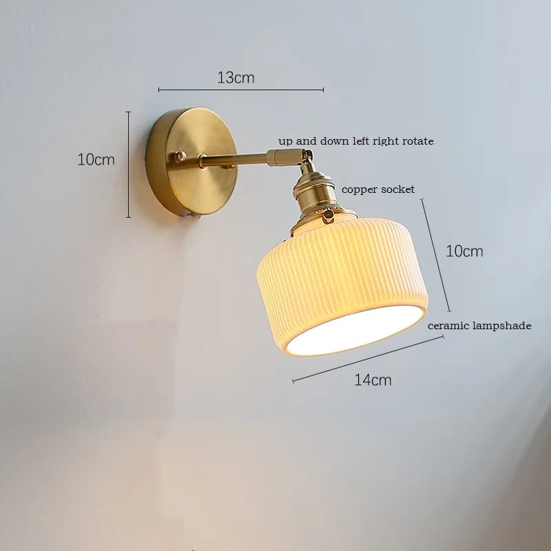 Axyaa Nordic LED Wall Sconce Ceramic Lampshade for Bedroom Living Room