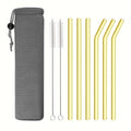 Axyaa Glass Straws Set with Brush Bag, 9pcs Smoothie Cocktail Milkshake Juice Straws