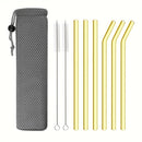 Axyaa Glass Straws Set with Brush Bag, 9pcs Smoothie Cocktail Milkshake Juice Straws