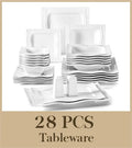 Axyaa 28-Piece White Porcelain Dinnerware Set Square Plates Bowls Salt Pepper Pot