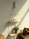 Axyaa Macrame Hanging Shelf: Handmade Rustic Wood Display Stand for Photos & Plants