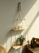 Axyaa Macrame Hanging Shelf: Handmade Rustic Wood Display Stand for Photos & Plants
