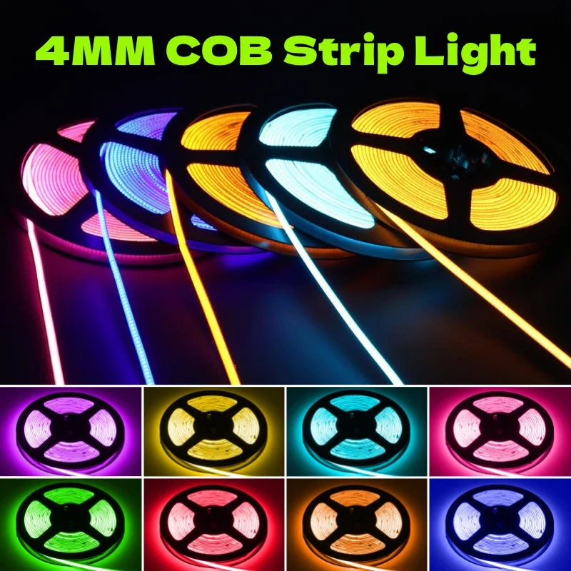 Axyaa 4mm COB LED Strip Lights 480Led/M DC12V TV Backlight Linear Tape Lighting