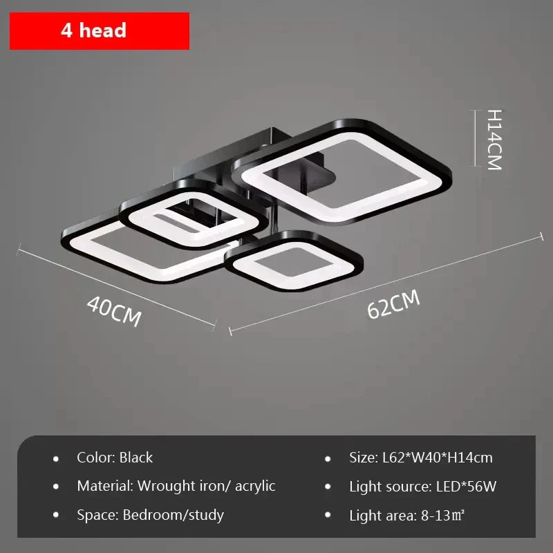 Axyaa Black LED Ceiling Chandelier with Remote Control for Modern Home Decor.