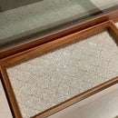 Axya Vintage Glass Tray with Begonia Emboss, Tempered Walnut Tea Tray, Decorative Breakfast Tray