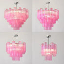 Pink White Glass Art LED Chandelier by Axyaa - Modern Hanging Lamps for Living Room