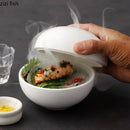 Axya Round Ceramic Soup Basin with Lid Snack Desserts Plate - 18 words