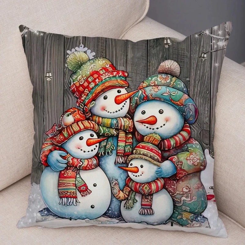 Axyaa Winter Snowman Print Pillowcase Set for Christmas Day Party Décor & Home Gift