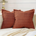 Axyaa Soft Corduroy Stripe Pillow Cover with Geometric Pattern