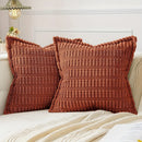 Axyaa Soft Corduroy Stripe Pillow Cover with Geometric Pattern