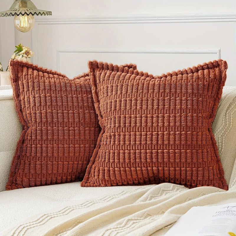 Axyaa Soft Corduroy Stripe Pillow Cover with Geometric Pattern