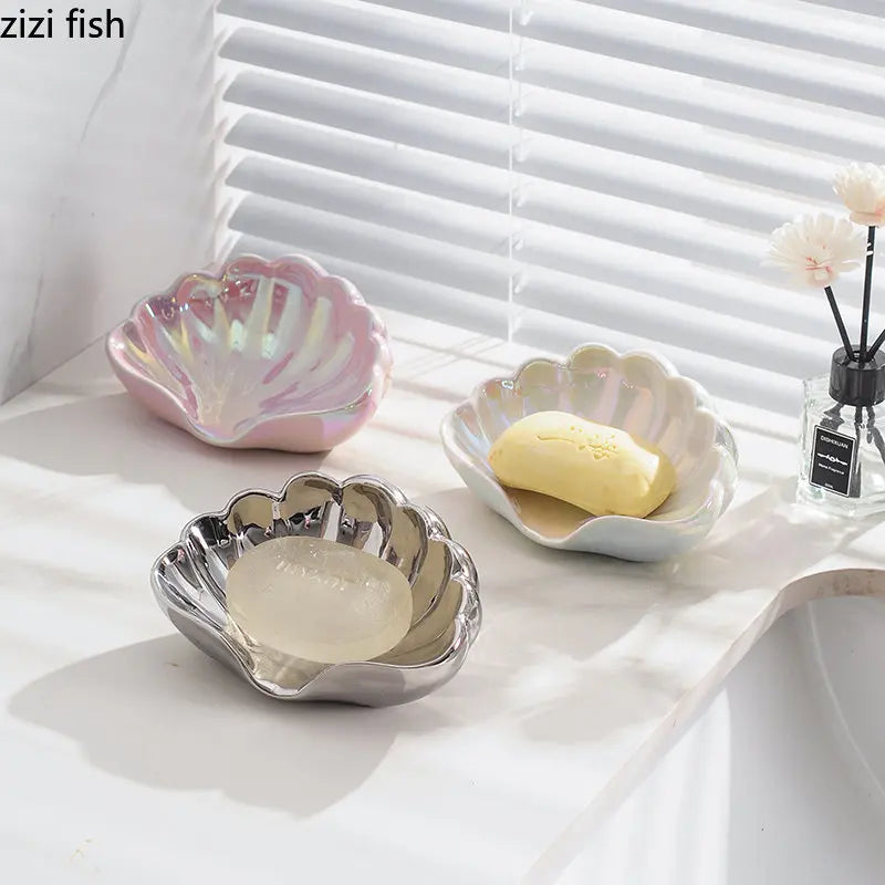 Axya Ceramic Soap Dish Shelf Holder with Drain Rack for Bathroom Accessories