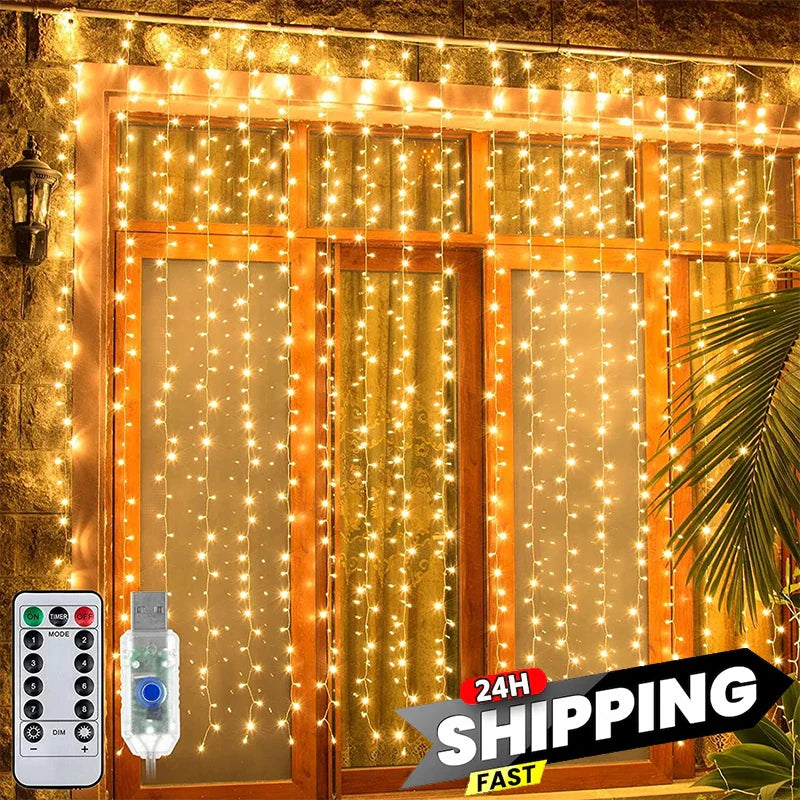 Axyaa Festive LED Curtain Lights with 8 Modes and Remote Control